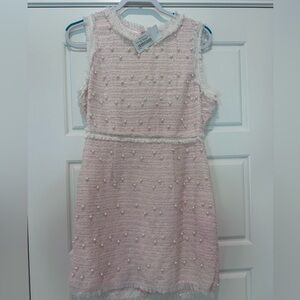 Elegant Pink Sleeveless Dress with Pearl Accents